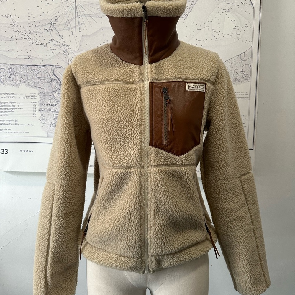 Polo Ralph Lauren Leather Trim Fleece Jacket - Small